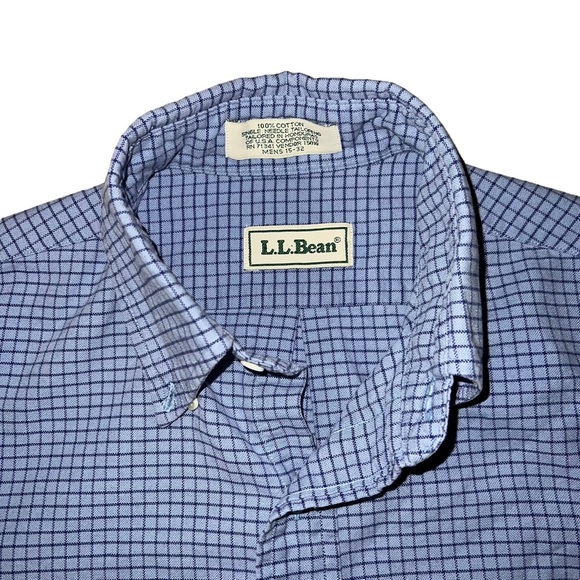 L.L. Bean Men's Dress Shirt 15-32 Blue Checkered Plaid Long Sleeve Button-Up - Picture 5 of 11